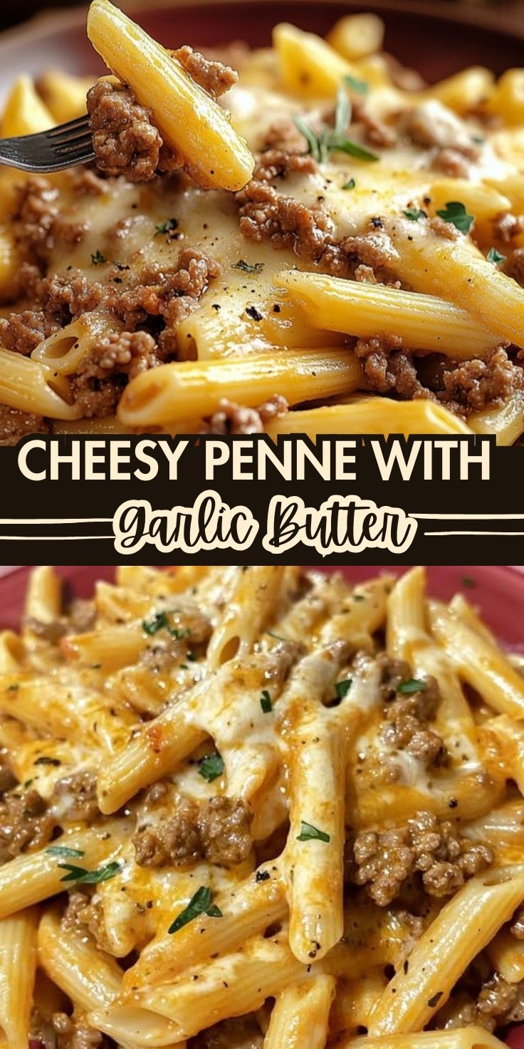 CHEESY PENNE WITH GARLIC BUTTER GROUND BEEF - Home Recipe Guide